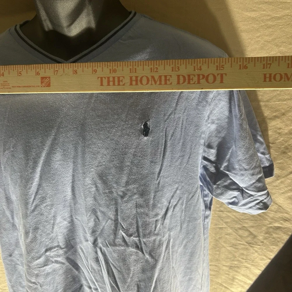 Polo Ralph Lauren V-Neck T-Shirt Light Blue Medium Striped Collar